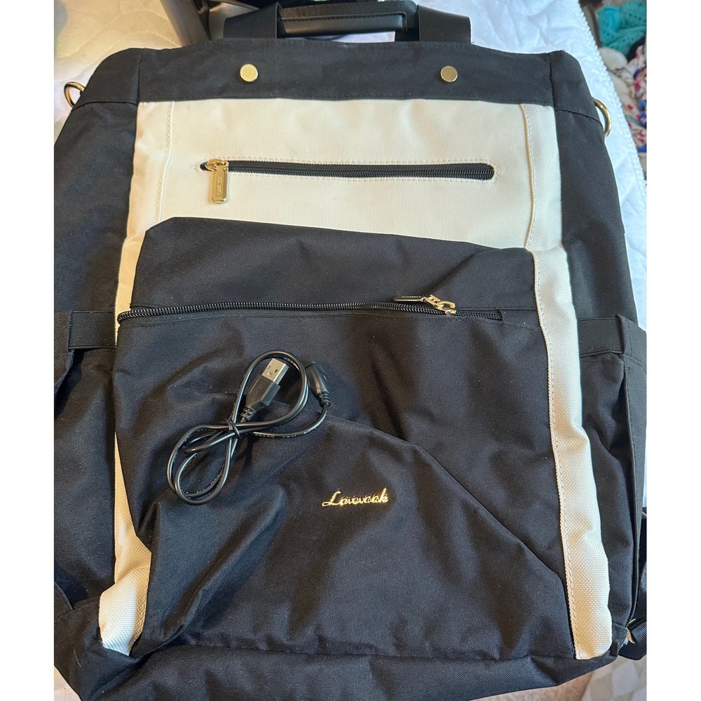 Lovevook Laptop Backpack Women Black Cream USB Charging Port Travel School Bag